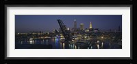 Skyscrapers lit up at night in a city, Cleveland, Ohio, USA Fine Art Print