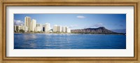 Buildings at the waterfront with a volcanic mountain in the background, Honolulu, Oahu, Hawaii, USA Fine Art Print