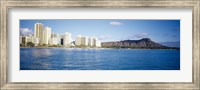 Buildings at the waterfront with a volcanic mountain in the background, Honolulu, Oahu, Hawaii, USA Fine Art Print