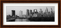 River passing through a city in black and white, Philadelphia, Pennsylvania Fine Art Print