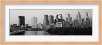 River passing through a city in black and white, Philadelphia, Pennsylvania Fine Art Print