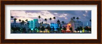 Buildings Lit Up At Dusk, Ocean Drive, Miami Beach, Florida, USA Fine Art Print