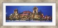 Facade Of A Building Lit Up At Dusk, Navy Pier, Chicago, Illinois, USA Fine Art Print