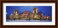 Facade Of A Building Lit Up At Dusk, Navy Pier, Chicago, Illinois, USA Fine Art Print