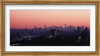 High angle view of buildings lit up at dusk, Manhattan, New York City, New York State, USA Fine Art Print