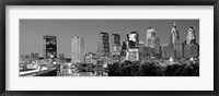 Philadelphia, Pennsylvania Skyline at Night (black and white) Framed Print