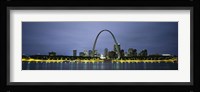 Buildings Lit Up At Dusk, Mississippi River, St. Louis, Missouri, USA Fine Art Print