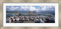 Containers And Cranes At A Harbor, Honolulu Harbor, Hawaii, USA Fine Art Print