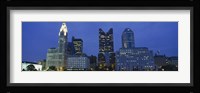 Low angle view of buildings lit up at night, Columbus, Ohio, USA Fine Art Print