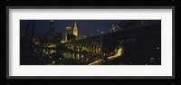 Arch bridge and buildings lit up at night, Cleveland, Ohio, USA Fine Art Print