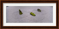 High angle view of moss on three stones in a Zen garden, Washington Park, Portland, Oregon, USA Fine Art Print