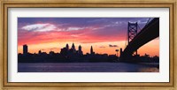Silhouette of a suspension bridge across a river, Ben Franklin Bridge, Delaware River, Philadelphia, Pennsylvania, USA Fine Art Print