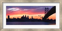 Silhouette of a suspension bridge across a river, Ben Franklin Bridge, Delaware River, Philadelphia, Pennsylvania, USA Fine Art Print