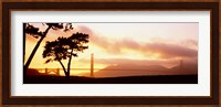 Silhouette of trees at sunset, Golden Gate Bridge, San Francisco, California, USA Fine Art Print