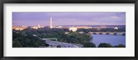 High angle view of monuments, Potomac River, Lincoln Memorial, Washington Monument, Capitol Building, Washington DC, USA Fine Art Print