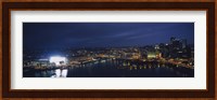 High angle view of buildings lit up at night, Heinz Field, Pittsburgh, Allegheny county, Pennsylvania, USA Fine Art Print