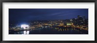 High angle view of buildings lit up at night, Heinz Field, Pittsburgh, Allegheny county, Pennsylvania, USA Fine Art Print