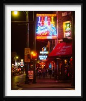 Neon sign lit up at night in a city, Rum Boogie Cafe, Beale Street, Memphis, Shelby County, Tennessee, USA Fine Art Print