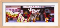 Group of people performing dragon dancing on a road, Chinatown, San Francisco, California, USA Fine Art Print
