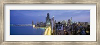 Skyscrapers lit up at the waterfront, Lake Shore Drive, Chicago, Cook County, Illinois, USA Fine Art Print