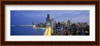 Skyscrapers lit up at the waterfront, Lake Shore Drive, Chicago, Cook County, Illinois, USA Fine Art Print