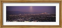 Buildings in a city lit up at dusk, Hollywood, San Gabriel Mountains, City Of Los Angeles, Los Angeles County, California, USA Fine Art Print