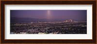 Buildings in a city lit up at dusk, Hollywood, San Gabriel Mountains, City Of Los Angeles, Los Angeles County, California, USA Fine Art Print