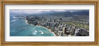 Aerial view of buildings at the waterfront, Waikiki Beach, Honolulu, Oahu, Hawaii, USA Fine Art Print