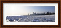 Frozen lake with a city in the background, Lake Michigan, Chicago, Illinois Fine Art Print