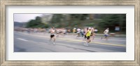 Marathon runners on a road, Boston Marathon, Washington Street, Wellesley, Norfolk County, Massachusetts, USA Fine Art Print