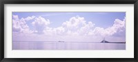 Sea with a container ship and a suspension bridge in distant, Sunshine Skyway Bridge, Tampa Bay, Gulf of Mexico, Florida, USA Fine Art Print