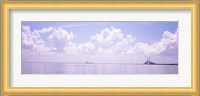 Sea with a container ship and a suspension bridge in distant, Sunshine Skyway Bridge, Tampa Bay, Gulf of Mexico, Florida, USA Fine Art Print