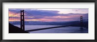 Silhouette of a suspension bridge at dusk, Golden Gate Bridge, San Francisco, California Fine Art Print