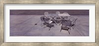 Tables with chairs on a street, San Jose, Santa Clara County, California, USA Fine Art Print