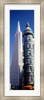 Low angle view of towers, Columbus Tower, Transamerica Pyramid, San Francisco, California, USA Fine Art Print