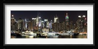 Buildings in a city lit up at night, Hudson River, Midtown Manhattan, Manhattan, New York City, New York State, USA Fine Art Print