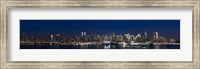 Buildings in a city lit up at dusk, Hudson River, Midtown Manhattan, Manhattan, New York City, New York State, USA Fine Art Print