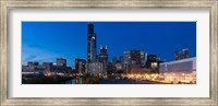 Buildings in a city lit up at dusk, Chicago, Illinois, USA Fine Art Print