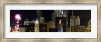 Skyscrapers and firework display in a city at night, Lake Michigan, Chicago, Illinois, USA Fine Art Print