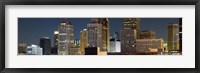 Buildings in a city lit up at night, Detroit River, Detroit, Michigan Fine Art Print
