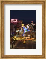 Neon casino signs lit up at dusk, El Cortez, Fremont Street, The Strip, Las Vegas, Nevada, USA Fine Art Print
