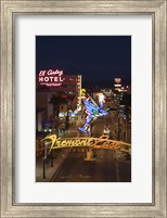 Neon casino signs lit up at dusk, El Cortez, Fremont Street, The Strip, Las Vegas, Nevada, USA Fine Art Print