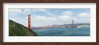 Suspension bridge with a city in the background, Golden Gate Bridge, San Francisco Bay, San Francisco, California, USA Fine Art Print