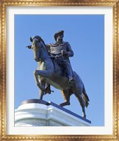Statue of Sam Houston pointing towards San Jacinto battlefield against blue sky, Hermann Park, Houston, Texas, USA Fine Art Print