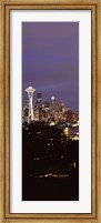 Skyscrapers in a city lit up at night, Space Needle, Seattle, King County, Washington State, USA Fine Art Print