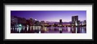 Buildings lit up at night in a city, Lake Eola, Orlando Fine Art Print
