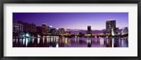 Buildings lit up at night in a city, Lake Eola, Orlando Fine Art Print