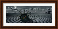 Head of a statue with a broken bridge in the background on a dry river Fine Art Print
