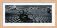 Head of a statue with a broken bridge in the background on a dry river Fine Art Print