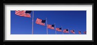 Low angle view of American flags, Washington Monument, Washington DC, USA Fine Art Print